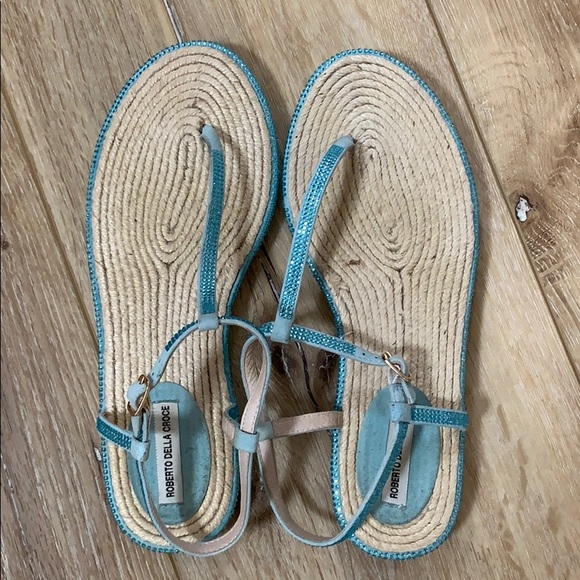 Turquoise rhinestone & suede espadrille sandals 38 - Picture 1 of 6
